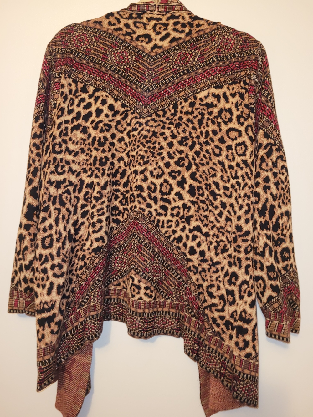 Ruby Rd. Leopard & Geometric Open-Front Cardigan - Brown/Tan/Pink - Picture 3 of 3